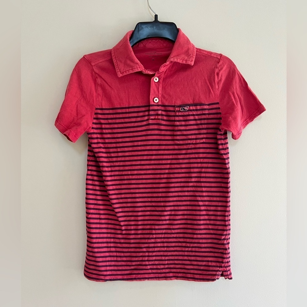 Vineyard Vines Kids Heritage 100% Cotton Red Striped Short-Sleeve Polo, Medium